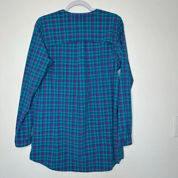 Duluth Flex Sidewinder Shirt Tunic Sz M UPF 30 Plaid Blue Outdoor Hiking - Picture 2 of 10